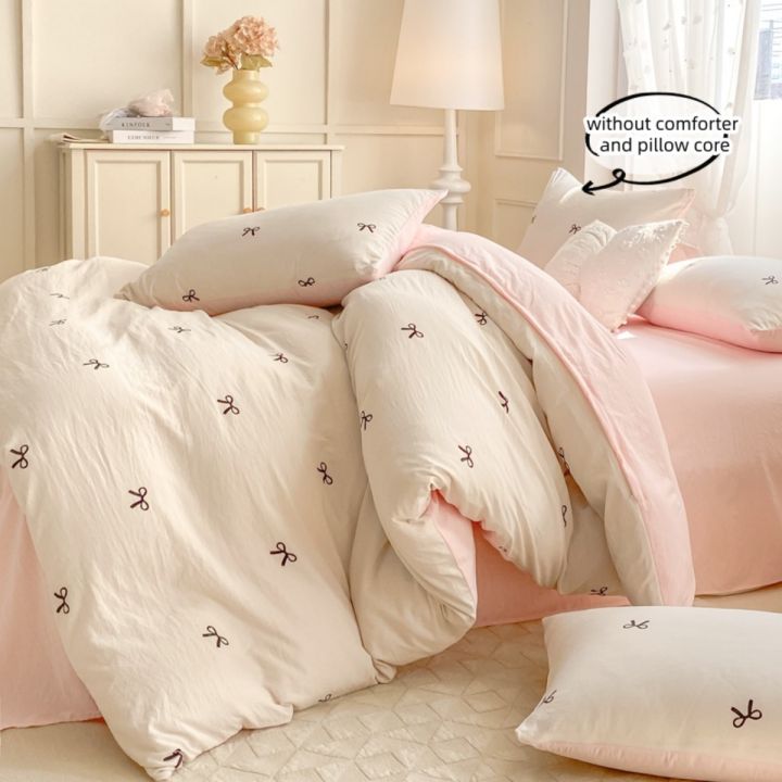 3%20Piece%20Sheet%20Set%20%20pink%20bowknot%20embroidery%20duvet%20cover%20Set%20%EF%BC%8C%20comfortable%20Bedding%20Set%20Bedspread%20for%20All%20Season%20-%20Image%204