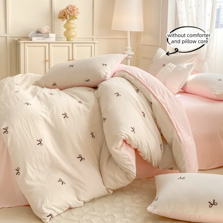 3%20Piece%20Sheet%20Set%20%20pink%20bowknot%20embroidery%20duvet%20cover%20Set%20%EF%BC%8C%20comfortable%20Bedding%20Set%20Bedspread%20for%20All%20Season%20-%20Image%204