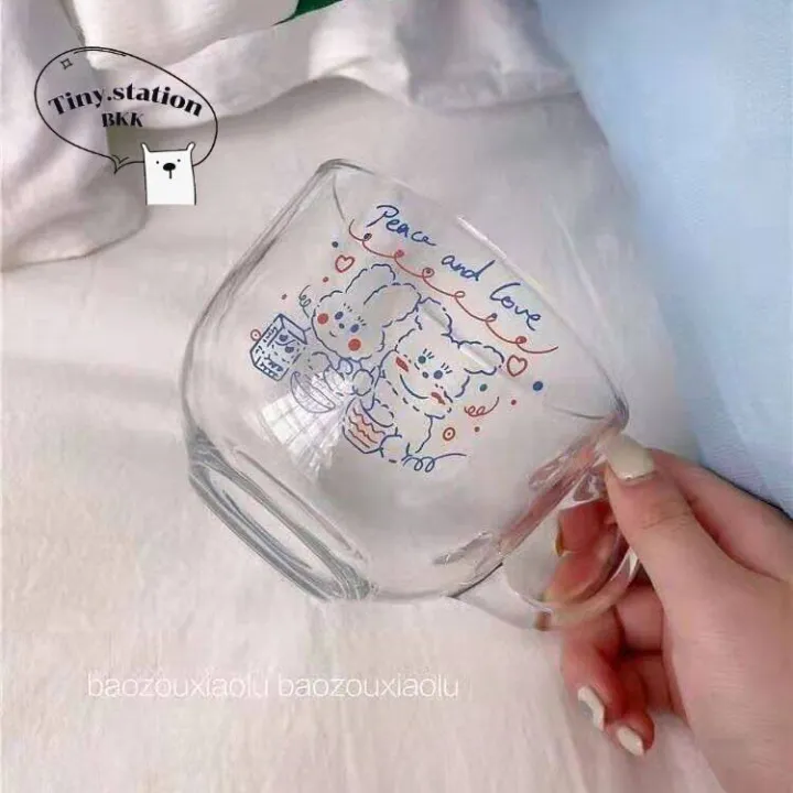 Korean style glass milk cup Milk Cup with handle feeding Cereal Milk Cup