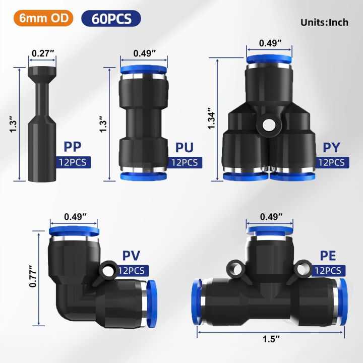 6mm%20Od%2060Pcs%20Push-In%20Air%20Hose%20Fitting%20Kit,%20Quick%20Connect%20Pneumatic%20Fittings%20Suitable%20for%20Air%20Hoses%20(T-Fittings,%20Straight%20Fittings,%20Elbow%20Fittings,%20Splitter%20Plugs)%20-%20Image%202