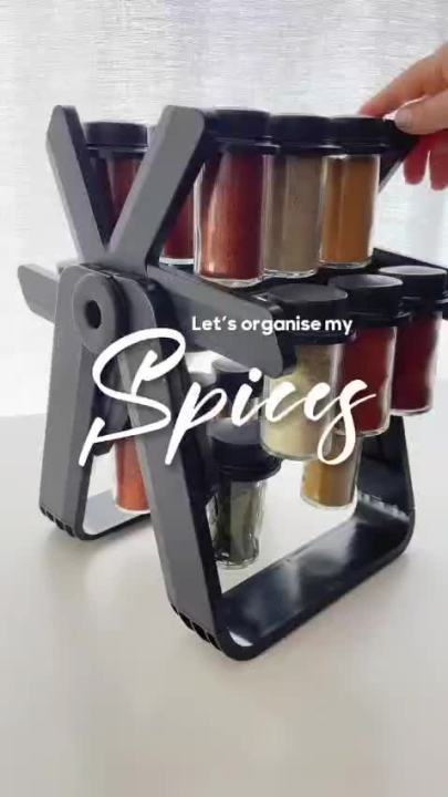 Rotating Spice Rack Organizer with 18 Glass Jars – 360° Ferris Wheel ...