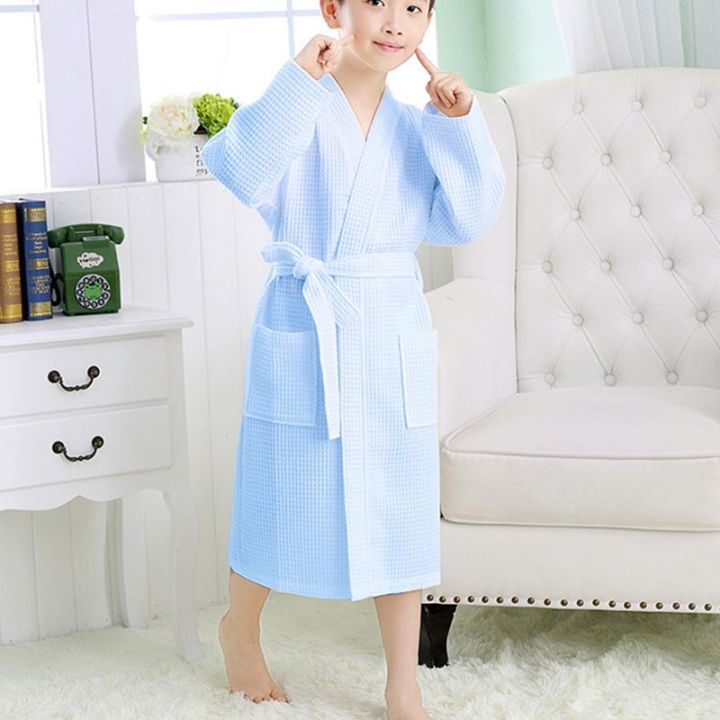 Kids Spring/SummerSwim Robe Waffle Weave Bathrobe for Older Children Bath Towel with Quick-Dry Absorbent Fabric Cotton Bathrobe