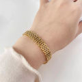 Chic Stainless Steel Bangle Bracelet for Women Occident Metal Texture New Design Gold Color Trendy Jewelry Lady Gift. 