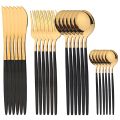 24pcs Gold Tableware Set Stainless Steel Dinnerware Set Mirror Fork Knife Coffee Spoon Cutlery Flatware Set Western Kitchen.