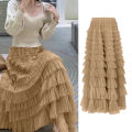 Summer Spring Women’s Multilayer Ruffles Tulle Skirt Pleated High Waist Fluffy Maxi Skirt Fairy Cake Dress Long Tutu Party Skirt.