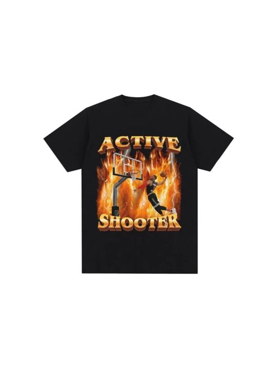 Active Shooter Funny Meme Graphic T-shirt Men's and Women's Fashion Retro Short sleeved T-shirt Casual Large T-shirt Top 77899