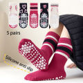 5 pairs of girls', medium, and large children's heart-shaped striped pattern floor socks, mid tube socks, anti slip, wear-resist.