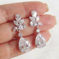 Huitan Crystal Drop Earrings with Bling Bling Cubic Zirconia Temperament Women Earrings High Quality Silver Color Trendy Jewelry.