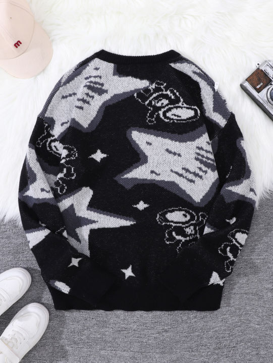 New%20Popular%20Spring%20&%20Fall%20Astronaut%20Star-Picking%20Jacquard%20Pattern%20Pullover%20Sweater%20Casual%20Round%20Neck%20Contrast%20Color%20Knitted%20Men'%20-%20Image%202