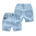 Summer Boy Shorts Children Casual Torn Jeans Kids Knee Length Denim Pants Baby Elastic Waist Shorts Infant Fashion Trousers 2-8Y.