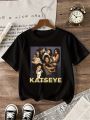 Girls' graphic T-shirt suitable for children featuring KATSEYE print design casual short sleeves crew neck.