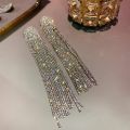 FYUAN Long Tassel Full Rhinestone Drop Earrings for Women Ovsize Crystal Dangle Earrings Fashion Jewelry Accessories. 