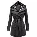 Womens Overcoats Winter Coat Ladies Girls Belted Long Hooded Warm Jacket Size Color Grey. 