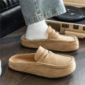 Fashion Comfortable Men's Casual Shoes Leather Loafers Half Slippers Slip-on Lazy Driving Shoes Couple Breathable Walking Shoes. 