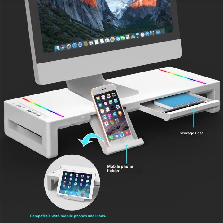 Adjustable Laptop Stand Riser with USB 3.0 Hub, 13Models 7-Color LED ...