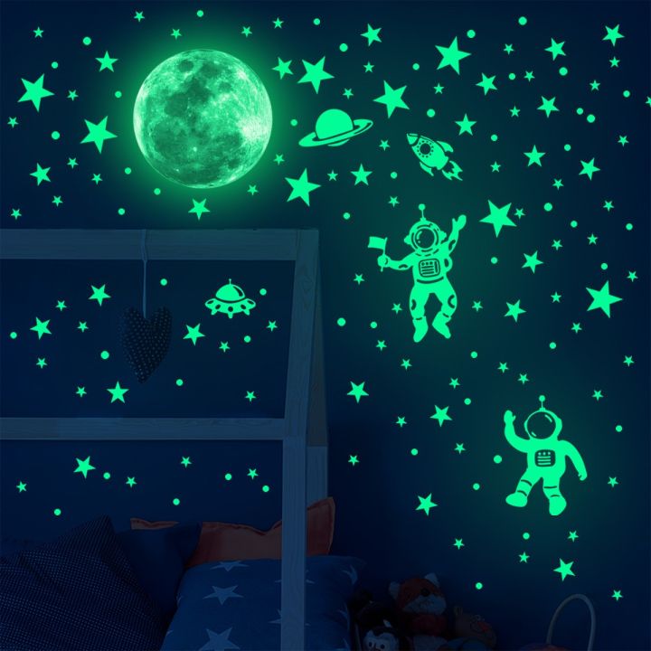 Luminous Moon Stars Wall Stickers for Kids Room Bedroom Decor Glow in