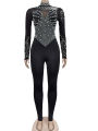 Beyprern Women's Sheer Mesh Crystal Jumpsuits One Piece Outfits Glam Fitted Long Sleeve Pearls Rhinestone Rompers Club Overalls. 