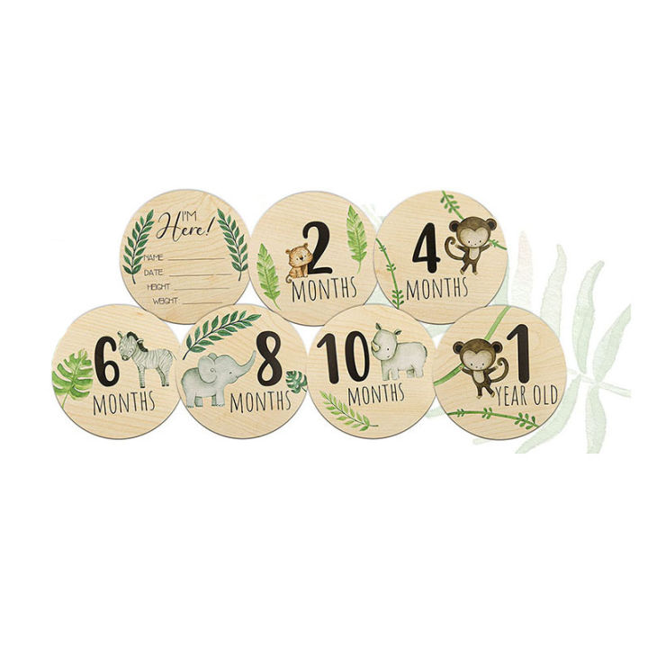Wooden%20baby%20milestone%20commemorative%20wooden%20piece%20Welcome%20newborn%20photography%20props%20month%20round%20plaque%20-%20Image%202