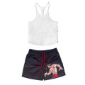 Anime Hanma Baki Set Print Shorts+Vest Performance Streetwear Beach Shorts Casual Loose Men Elastic Waist Shorts White Vest Set.
