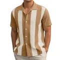 Summer Men's Clothing Luxury Suit Sollar Striped Shirts Leisure Streetwear Button-down Short Sleeve Fashion Retro Popular Blouse. 