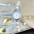 French Romantic Pearl Pull Cord Handheld Watch Elegant Small Fashion Bracelet Quartz Wristwatch Stylish Portable Timepiece. 