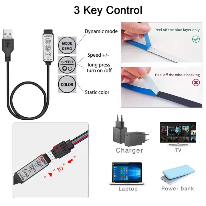 RGB%205050%20Led%20Lights%20for%20TV%203%20Key%20Control%20Led%20Strip%20USB%205V%20Tape%20Lights%20for%20TV%20Backlight%20Home%20Party%20Decoration%20Flexible%20Ribbon%20-%20Image%204