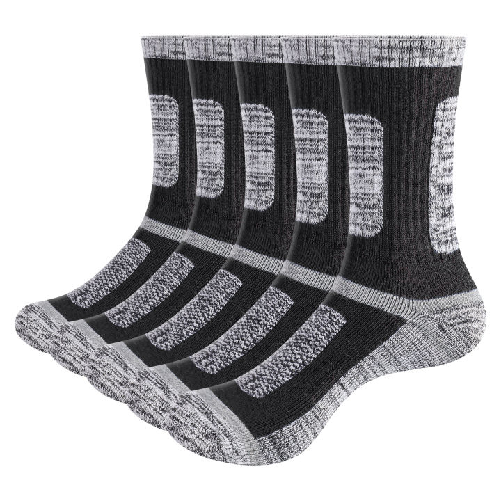 YUEDGE Mens Sock Moisture Wicking Cushioned Crew Athletic Socks 5Pairs Walking Hiking Socks Padded Work Boot Socks For Men 37-46