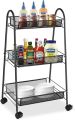 3 Tier Rolling Basket, Mesh Wire Multi-Function Storage Cart Shelves with Wheels for Home Kitchen Pantries, Detachable Metal Basket Rack for Food Fruit Vegetable Snacks, Easy Assembly (Black). 