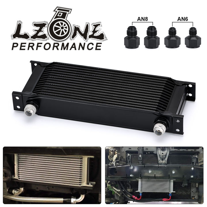 LZONE - 15 Row AN10 Stacked Plate Oil Cooler 10AN to 6AN 8AN Adapter Universal Engine Transmission Aluminum Black JR7015