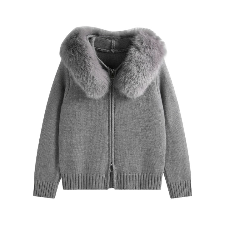 New 2026 Winter Sweater Coat Women Hooded Cardigan Fur Collar Hooded Knit Thicken Warm Women's Coats Chic Casual Outwear Coats