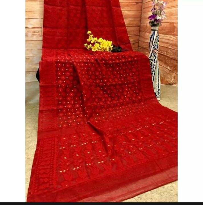 Latest%20Collection%20With%20Gorgeous%20Design%20Fashionable%20Red%20Color%20Half%20Silk%20Jamdani%20Saree%20for%20woman%20-%20Image%202