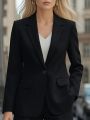 Autumn long-sleeved solid colour cardigan one-button small suit jacket for women. 