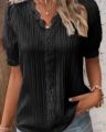 Plus Size Women's Shirt Blouse Yellow-green Violets White Plain Lace Short Sleeve Casual Basic V Neck Regular Pullover White Blo. 