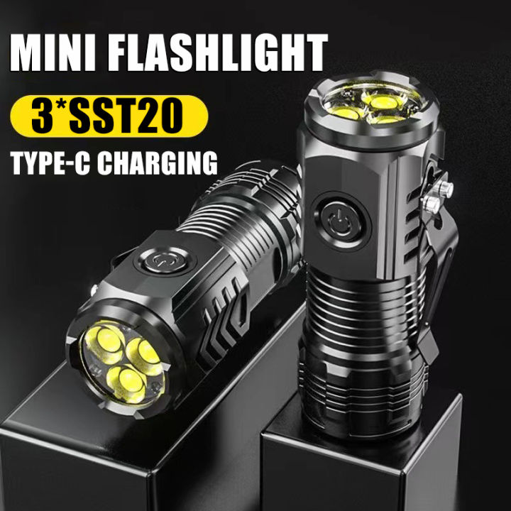Powerful 3LED Super Bright Flashlight Portable Mini Burst Flash Torch Rechargeable Emergency Spotlight with Pen Clip Tail