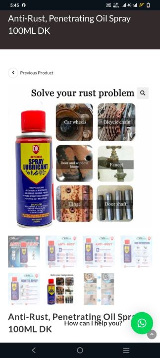 Anti rust spray Lubricant Anti Rust For Bike, Cars & Auto Spare parts100ML