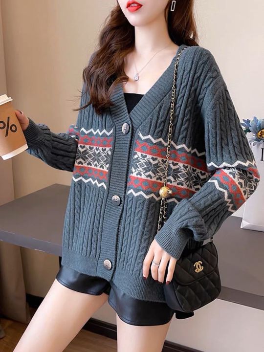 New%20Oversize%20Cardigan%20Women%20Korean%20Fashion%20Geometric%20V-Neck%20Ladies%20Knitted%20Sweater%20Thick%20Female%20Coat%20Winter%20Cardigans%20for%20Women%202023%20-%20Image%203