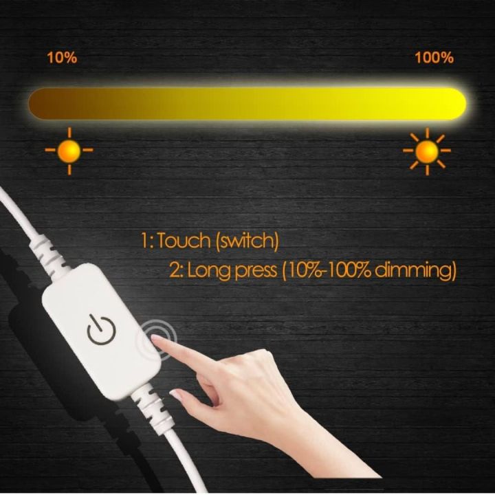 YACSEJAO LED Strip Dimmer Switch – 12-24V 2A Single Color, Touch On/Off & Brightness Control, Inline With DC Connectors (White+Black)