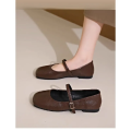 Women's French Soft-Sole Mary Jane Flats, Square-Toe Buckle Strap Shallow-Mouth Pumps, All-Season Vintage Elegant Casual Shoes..