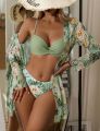 Swim Summer Beach Tropical Print Mesh Bikini Set Cross Wrap Push Up Bra Top 3 Pieces Bikini. 