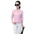 Women's Spring Sexy V-Neck Shirt Formal Long Sleeve Chiffon Blouse Casual Long Sleeve Shirt. 