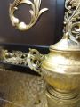 Authentic Persian Samovar, 50 Years Old. Genuine Elephant Tusk on Small Kettle's Handle. Original Electric Persian Samovar with Gold Finish.. 