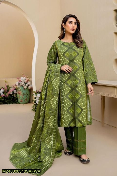 3 pcs Women's unstitched Masuri Khaddar printed suit ASK-07
