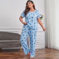 Womens Plus Size Pajama Set Love Heart Print Short Sleeve T-shirt Top & Pants Sleepwear Loungewear Soft Comfortable Home Clothes. 