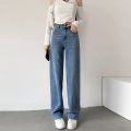 Loose Straight Women's Jeans Fashion Stretch Soft Drape Multi-button High Waist Denim Trousers Street Fashion Female Clothing. 