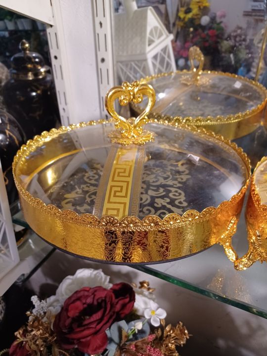 Turkish Metal Tray with Glass Lid for sweets ,Dry fruits other