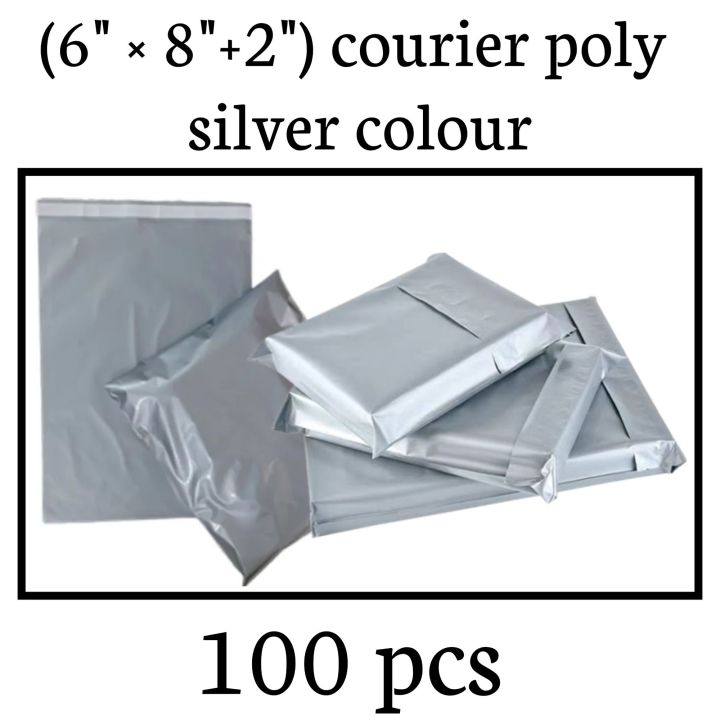 (6x8+2) inch 100 Pcs Courier poly Bag/parcel poly Bag/Mailer poly Bag silver colour