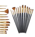 Multi-functional Watercolor Gouache 12 Pcs Short Wood Rod Oil Painting Brush Set Art Tool Beginner Nylon Hair Acrylic Materials. 