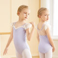 Girls Black Ballet Leotard Ruffle Sleeve Dance Bodysuit Cotton Gymnastic Leotards Soft Mesh Splicing Ballerina Outfits.