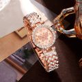 6pcs Jewelry Set Rose Gold Luxury Watch Women Ring Necklace Earring Rhinestone Fashion Wristwatch Casual Ladies Watches. 
