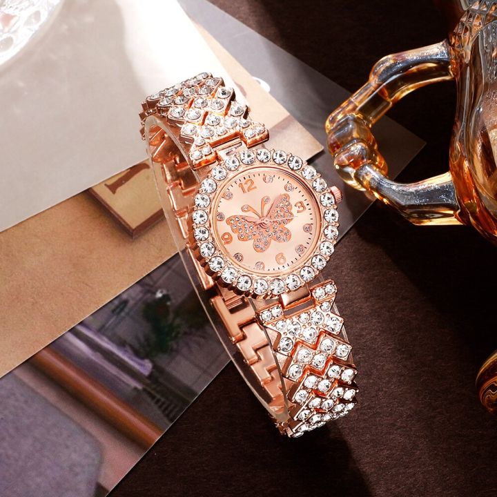 6pcs%20Jewelry%20Set%20Rose%20Gold%20Luxury%20Watch%20Women%20Ring%20Necklace%20Earring%20Rhinestone%20Fashion%20Wristwatch%20Casual%20Ladies%20Watches%20-%20Image%204